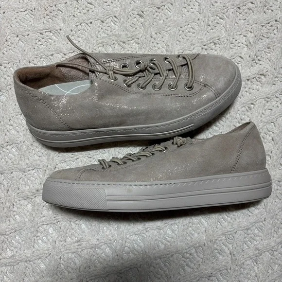 Paul Green $498 Genuine‎ Leather Taupe Shimmer Platform Lace Up Sneakers US 8.5 - Picture 5 of 16